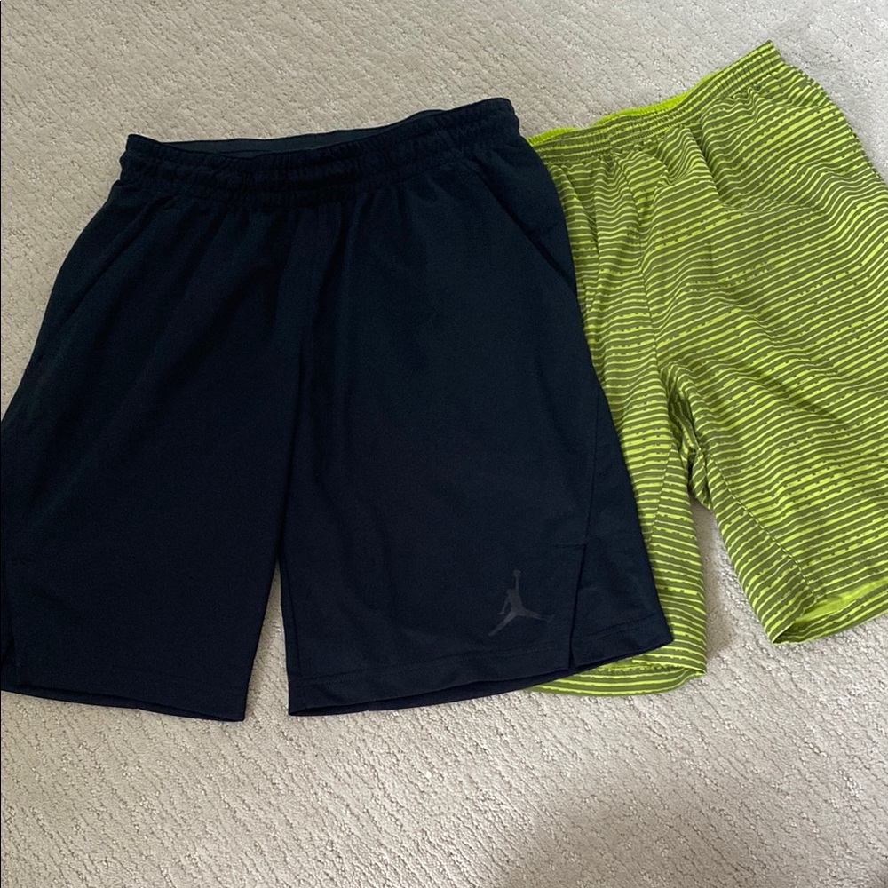 Jordan Athletic Black and Green Shorts Lightweight Performance, Dri-Fit, 2pair.